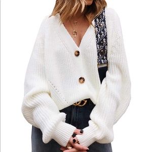 Angashion Women's V Neck Button Down Long Sleeve Cable Knit Cardigan Sweater